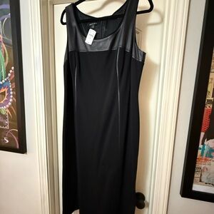 NWT Lafayette 148 Black Sleeveless Dress w Leather trim